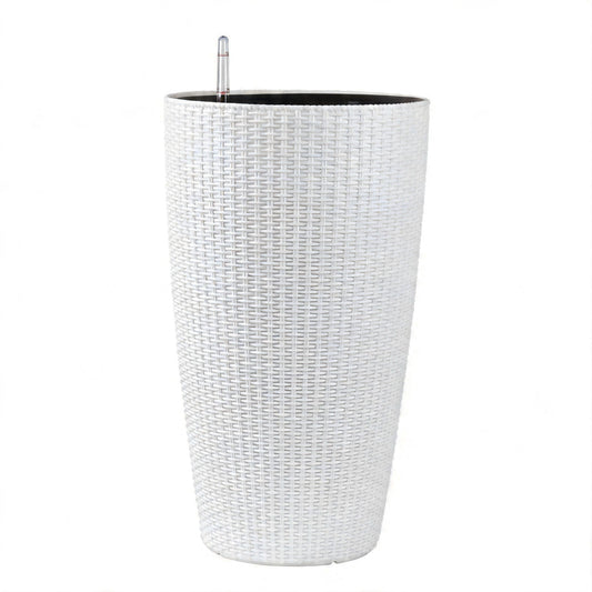 Set of four tall white wicker planters with water monitor and auto watering by HouseOfZazla on Tampa Home & Garden Store