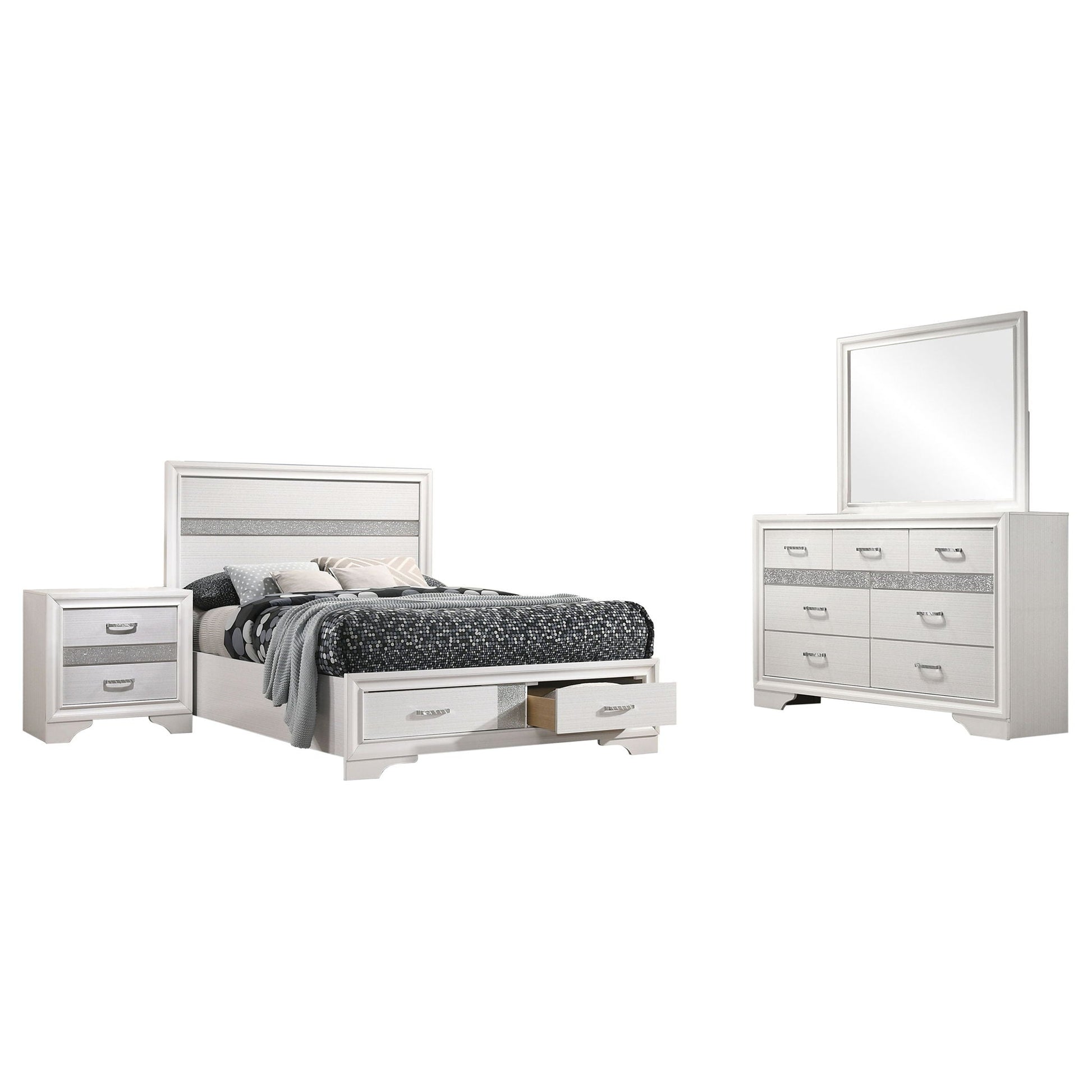 Annie 4 Piece Bedroom Set by HouseOfZazla silver-white finish bed dresser chest nightstands on Tampa Home & Garden Store