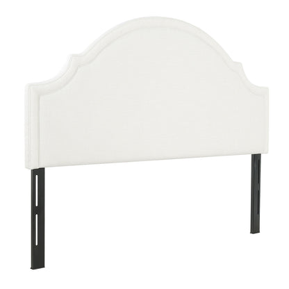 Catherine Upholstered King Headboard Antique in white fabric with arch and black metal legs on Tampa Home & Garden Store