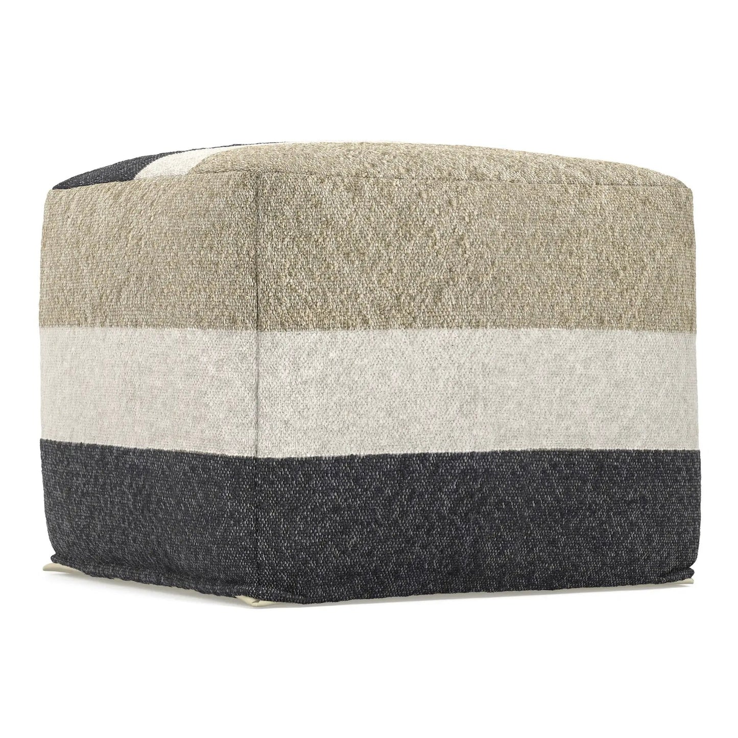 Clay - Square Pouf, patchwork top in beige, gray, navy border by Unique Piece Furniture on Tampa Home & Garden Store
