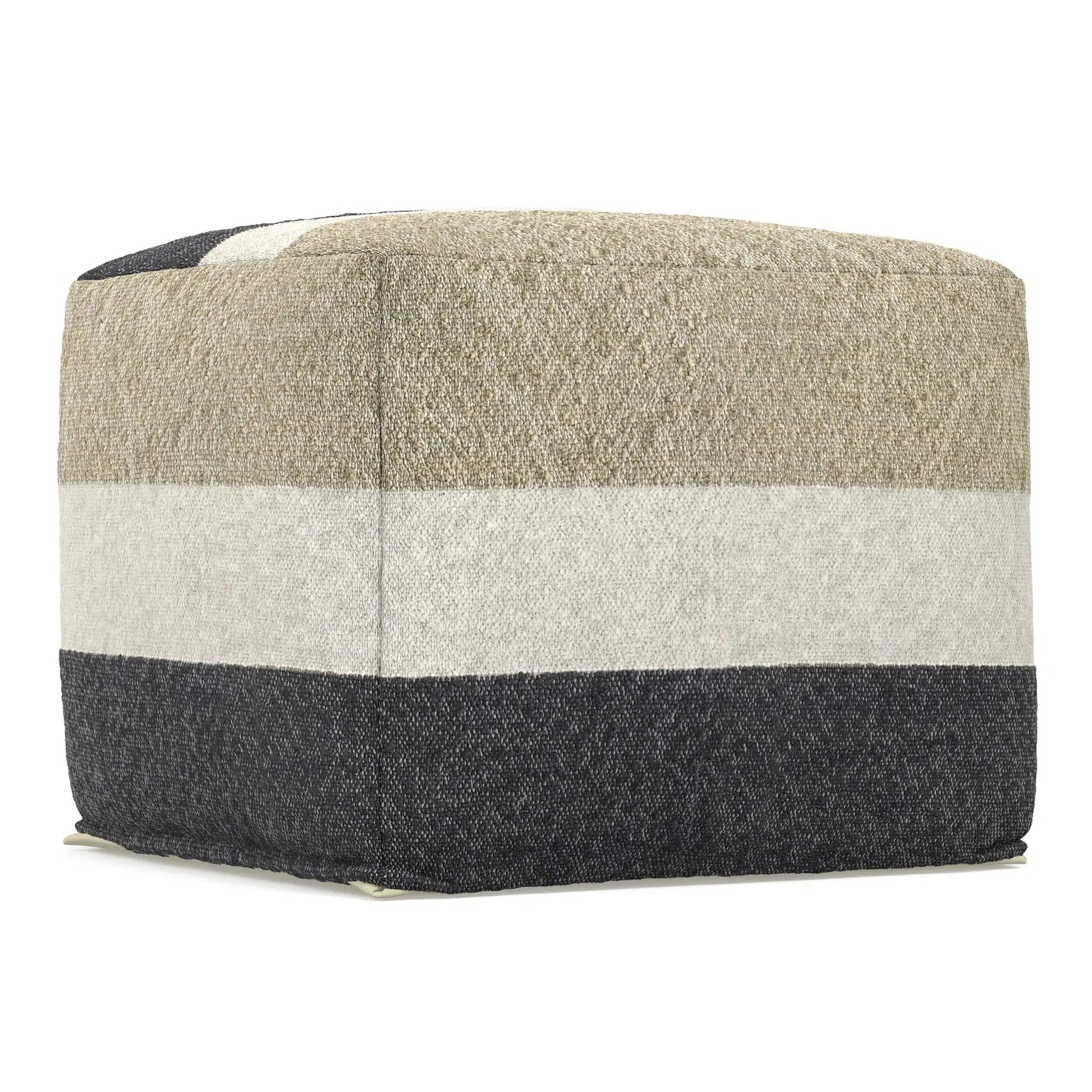 Clay - Square Pouf, patchwork top in beige, gray, navy border by Unique Piece Furniture on Tampa Home & Garden Store