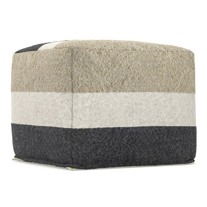 Clay - Square Pouf, patchwork top in beige, gray, navy border by Unique Piece Furniture on Tampa Home & Garden Store