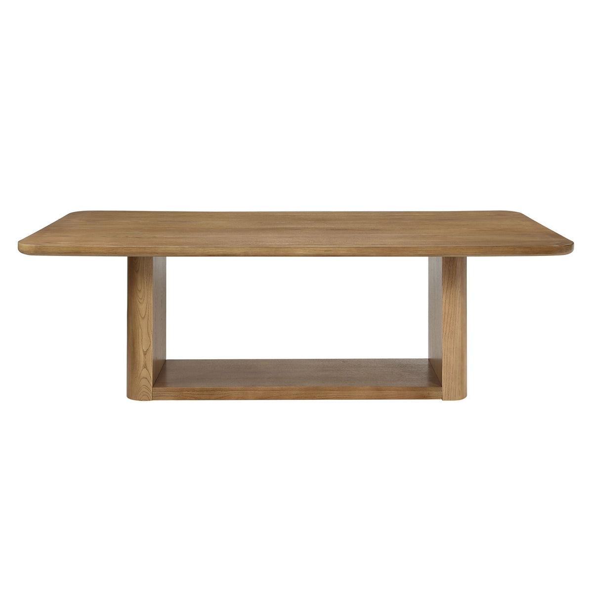 Oak dining table with dual-panel pedestal base in natural wood finish by HouseOfZazla Zoey on Tampa Home & Garden Store