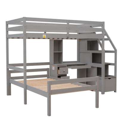Loft Bed Standalone Bed with Storage Staircase
