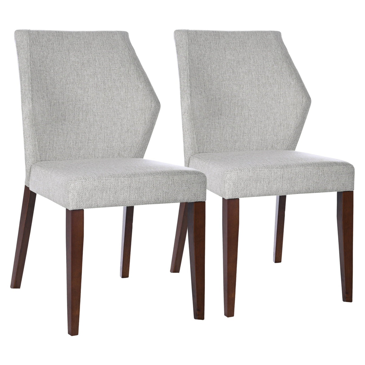 Light gray upholstered dining chairs set of 2 with solid wood frame and dark wood legs on Tampa Home & Garden Store