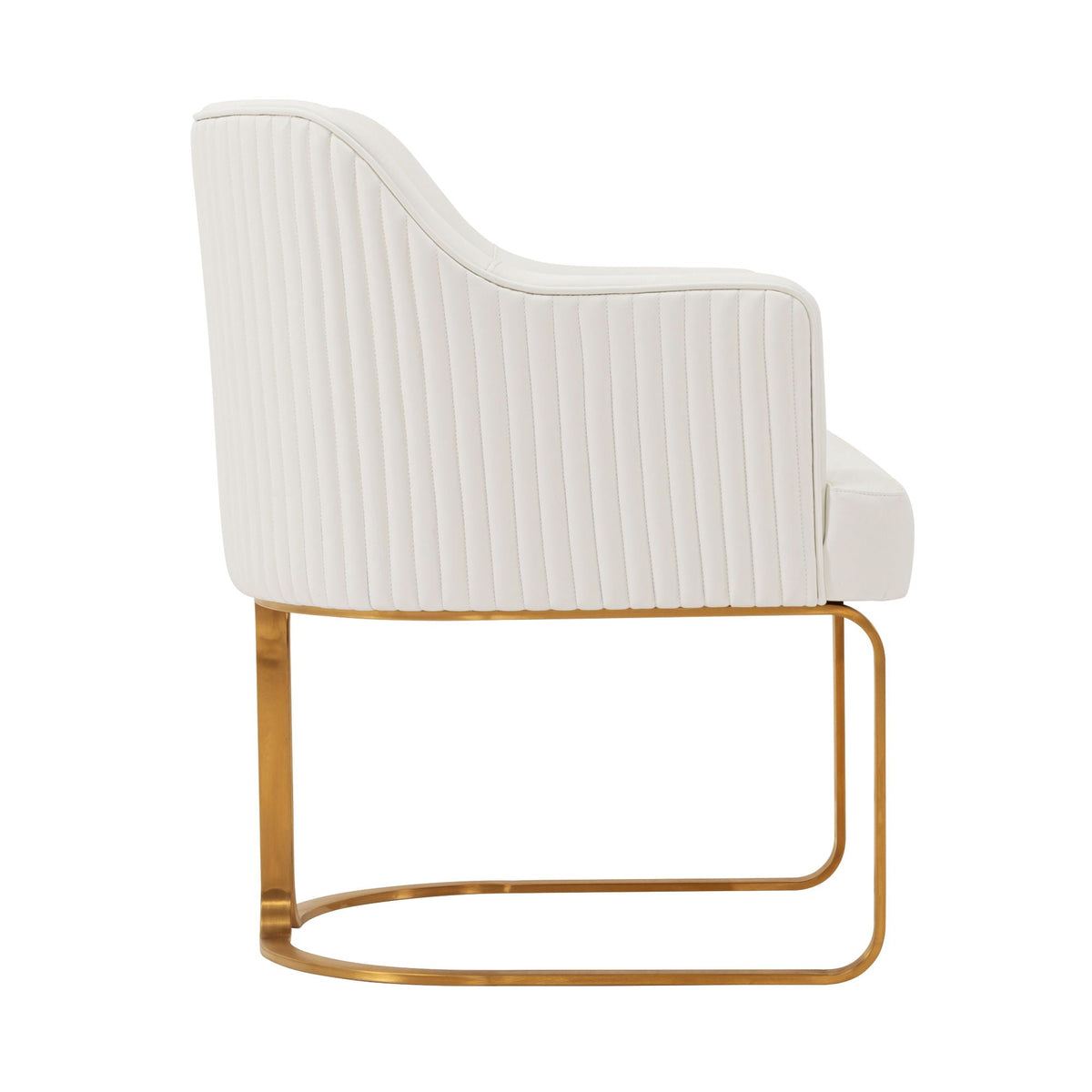 Modern Dining Chair beige upholstered with vertical stitching and gold metal base on Tampa Home & Garden Store