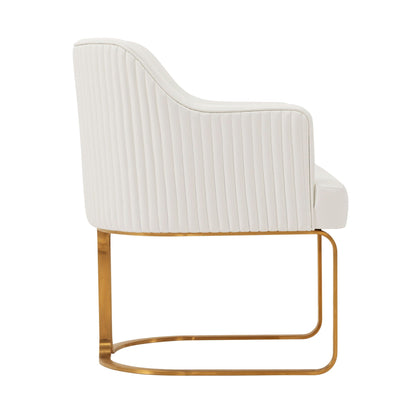 Modern Dining Chair beige upholstered with vertical stitching and gold metal base on Tampa Home & Garden Store