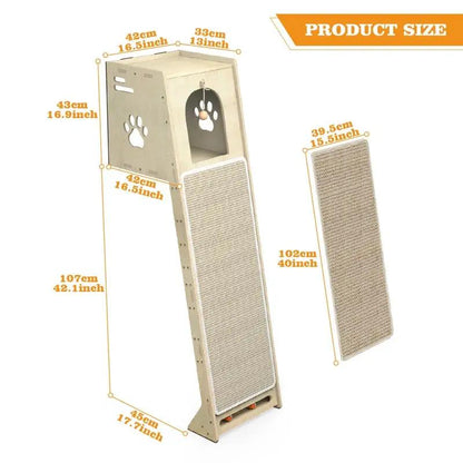 Luxury climbing tower with scratching mat and perch by Max & Rex Collection in natural wood on Tampa Home & Garden Store