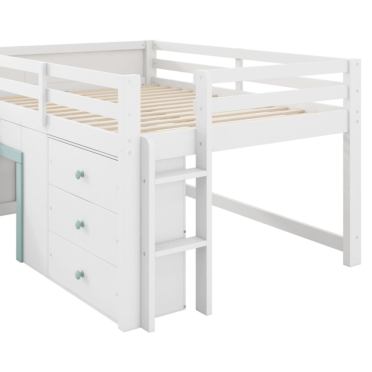 Modern low loft bed with slide, 3 storage drawers and 2 doors in white by HouseOfZazla on Tampa Home & Garden Store