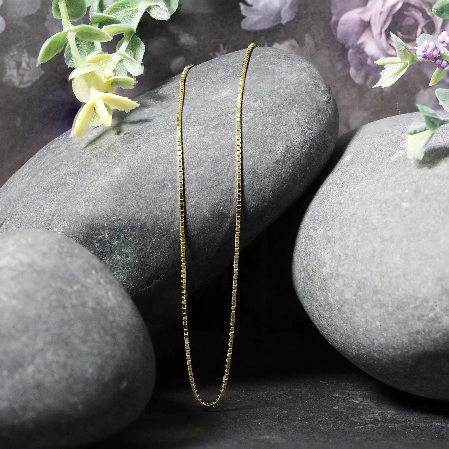 14k yellow gold classic box chain necklace 1.0mm, delicate and polished on Tampa Home & Garden Store