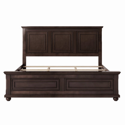 Traditional pinewood king bed frame with tall rich brown headboard by HouseOfZazla on Tampa Home & Garden Store