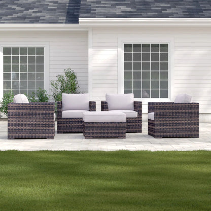 Outdoor wicker 5-piece patio set with foam cushions and light gray upholstery HouseOfZazla on Tampa Home & Garden Store