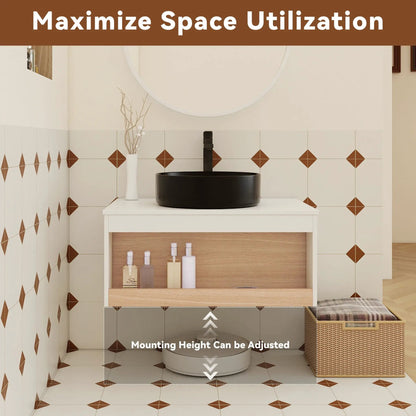 Floating bathroom vanity with glossy round vessel sink in black by Unique Piece Furniture on Tampa Home & Garden Store