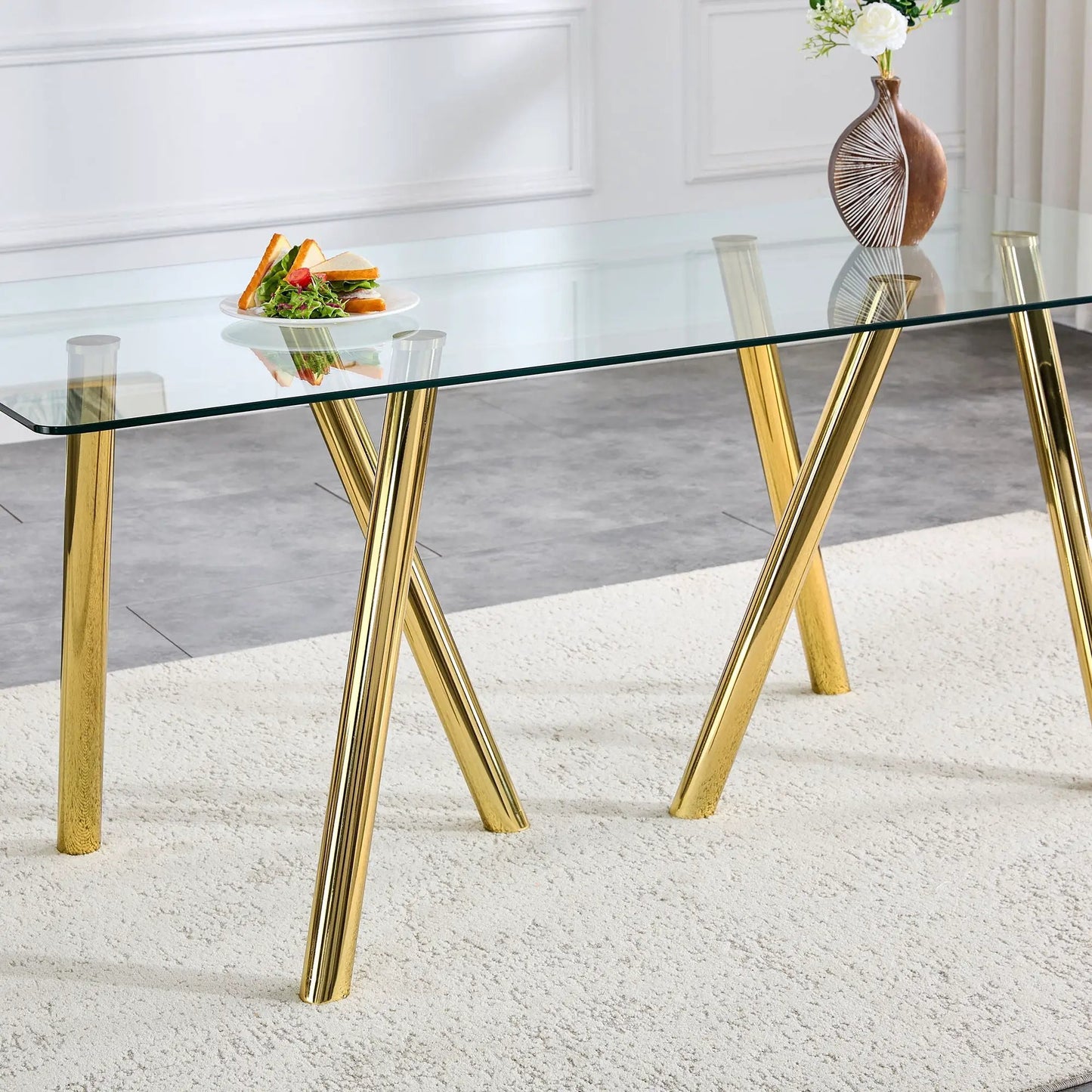 Sturdy Dining Table With Tempered Glass Surface