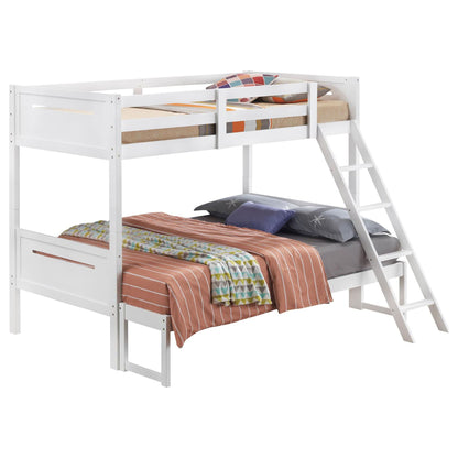 Bunk bed with built-in ladder, guardrails and angled access steps in white finish on Tampa Home & Garden Store