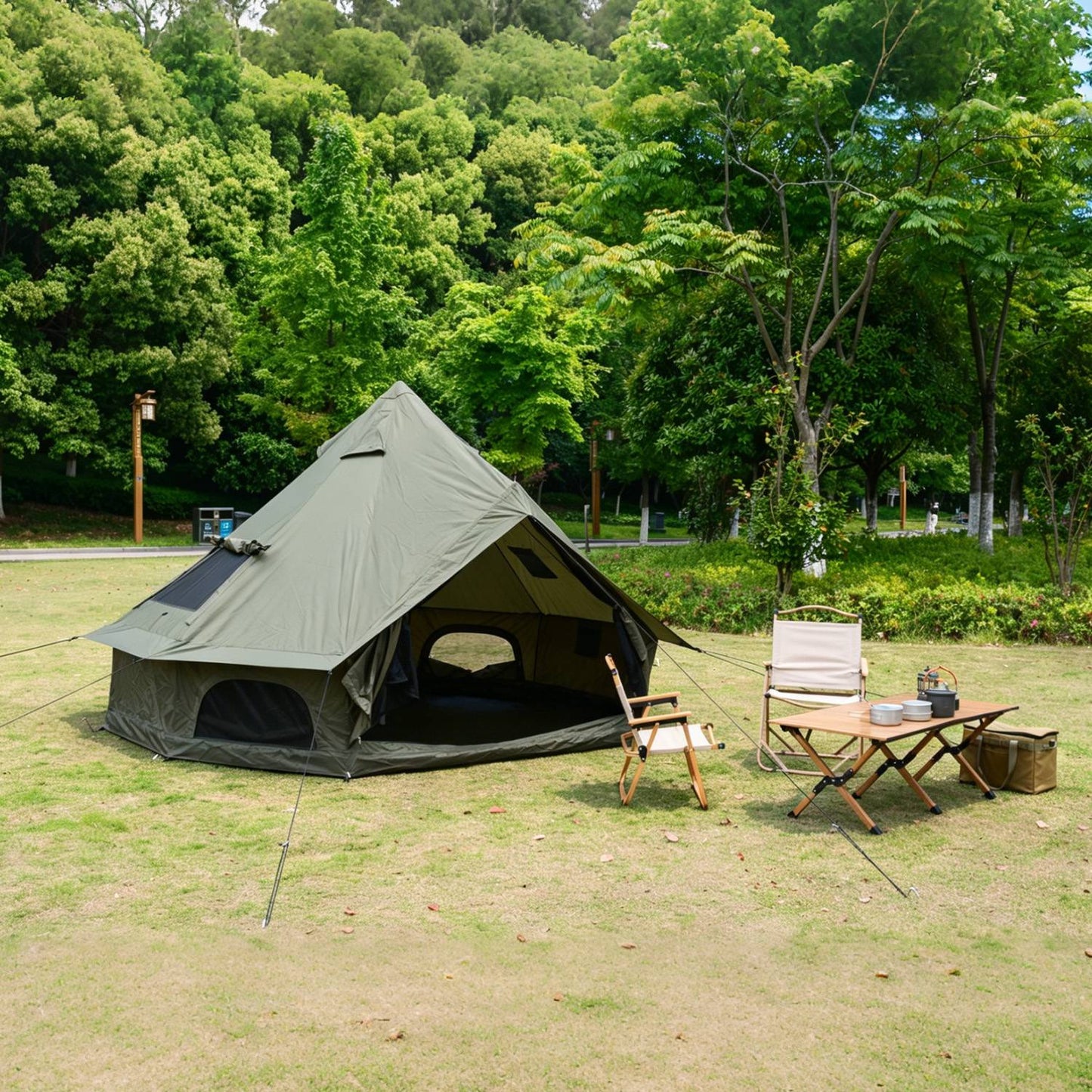 Tent Oxford Bell Tent 13.1FT with stove jack GemGear olive green for family camping on Tampa Home & Garden Store
