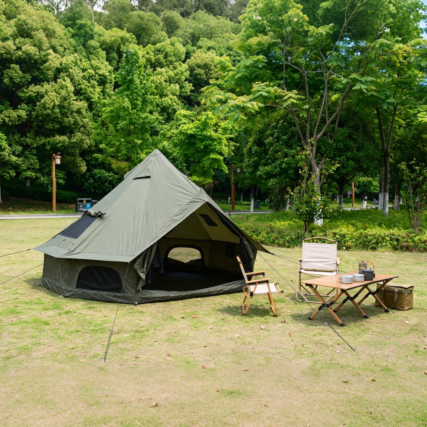 Tent Oxford Bell Tent 13.1FT with stove jack GemGear olive green for family camping on Tampa Home & Garden Store