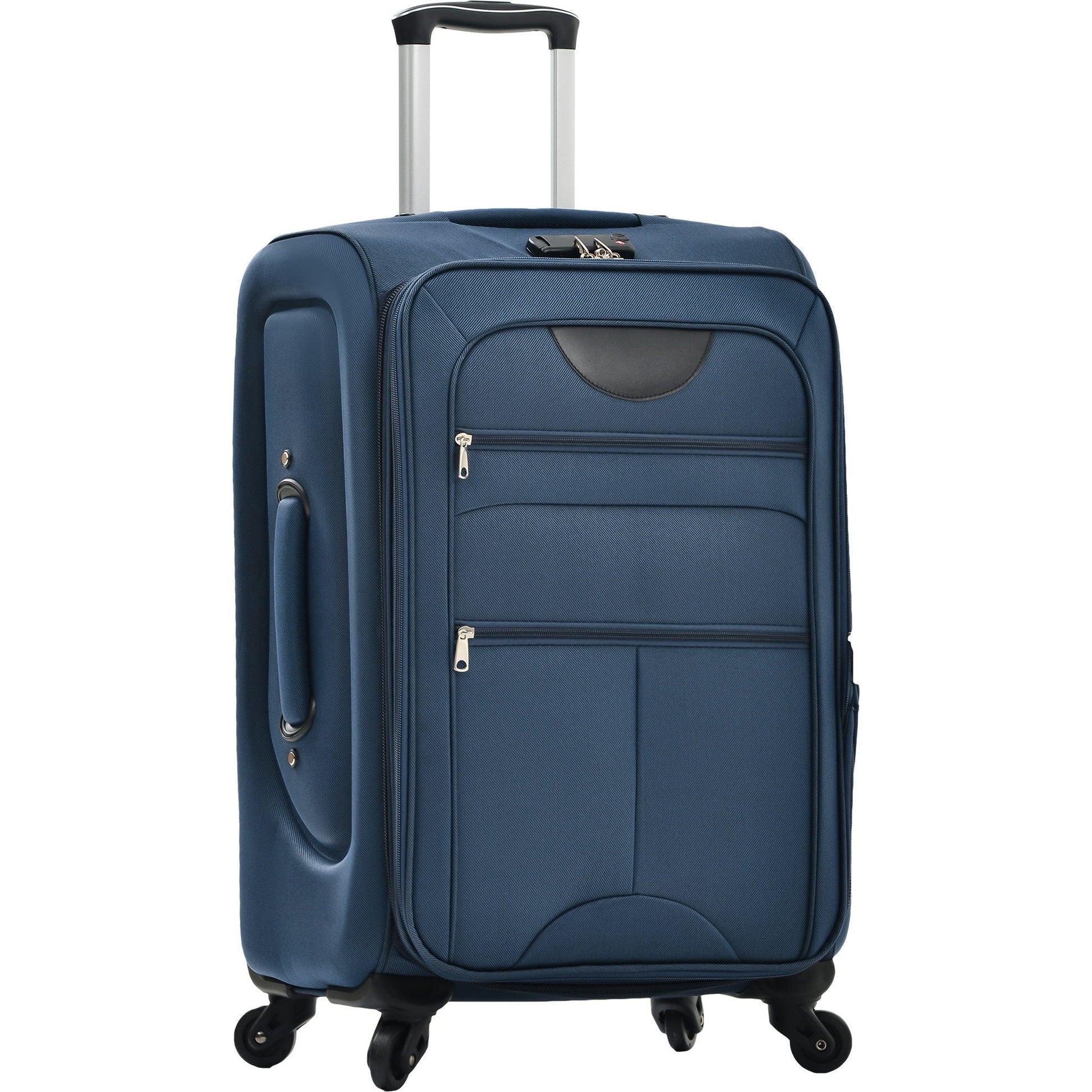Softside luggage upright in dark blue with extendable handle and front zip pocket, 4-wheel on Tampa Home & Garden Store