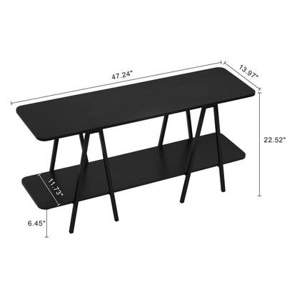 Modern black console table with carbon steel legs by HouseOfZazla, 47.24in long, two-tier shelf on Tampa Home & Garden Store