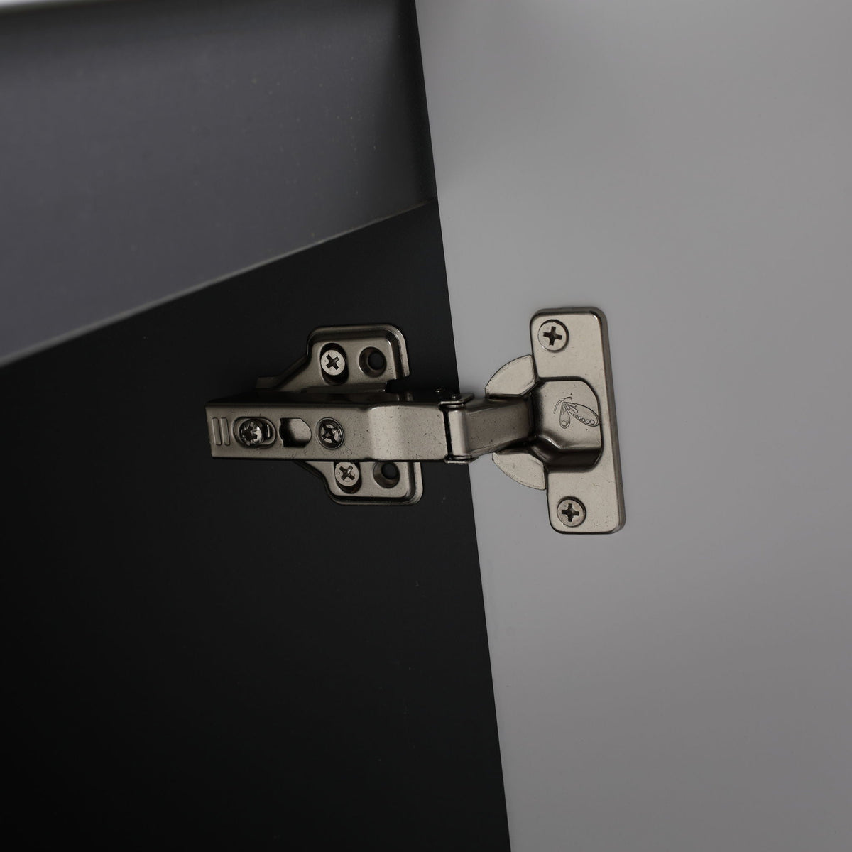 Freestanding bathroom vanity hinge close-up with soft-close hardware by HouseOfZazla on Tampa Home & Garden Store