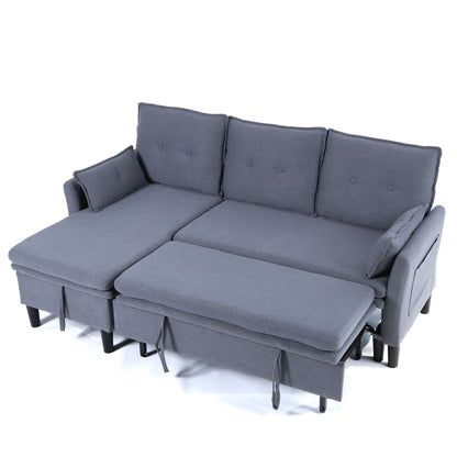 L-shaped reversible chaise sectional sofa with storage in gray-blue fabric by HouseOfZazla on Tampa Home & Garden Store