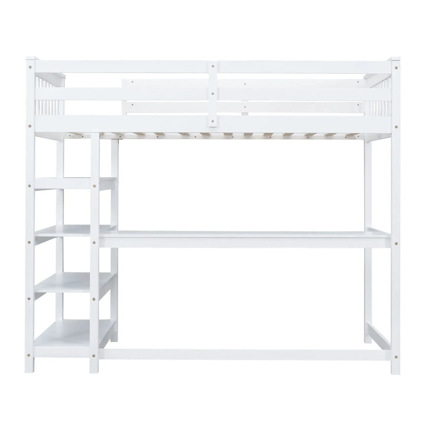 Loft Bed with Storage Shelves and Under Bed Desk