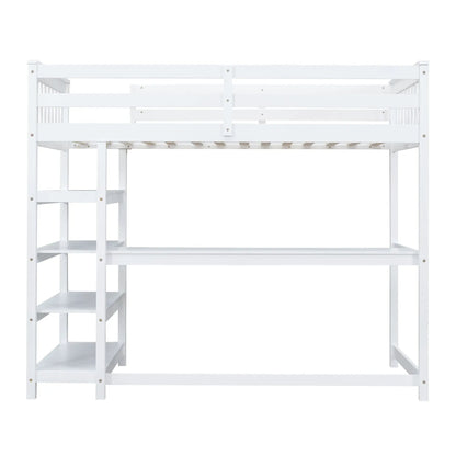 Loft Bed with Storage Shelves and Under Bed Desk