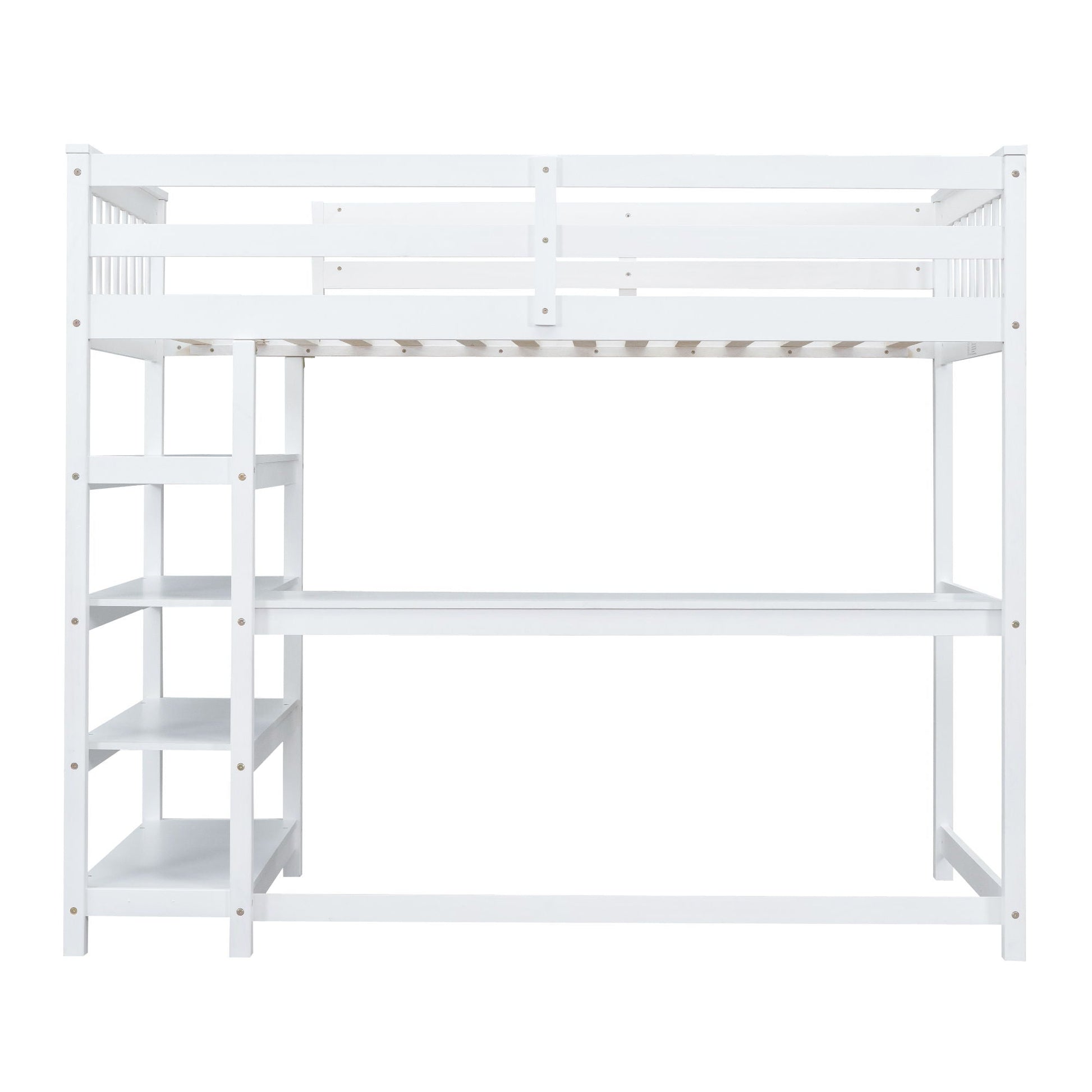 Loft Bed with Storage Shelves and Under Bed Desk white wood by HouseOfZazla on Tampa Home & Garden Store