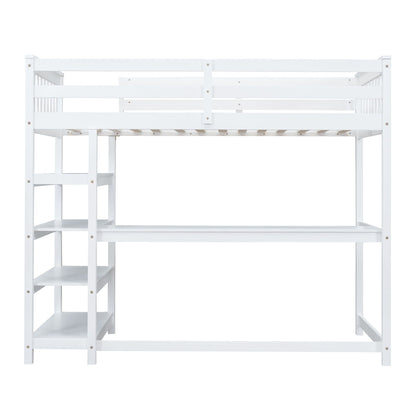 Loft Bed with Storage Shelves and Under Bed Desk white wood by HouseOfZazla on Tampa Home & Garden Store