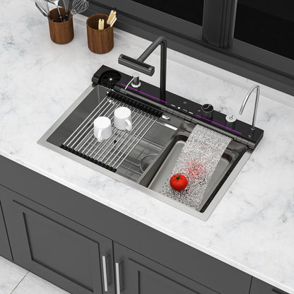 Single Bowl Kitchen Sink And The Smart Led Faucet