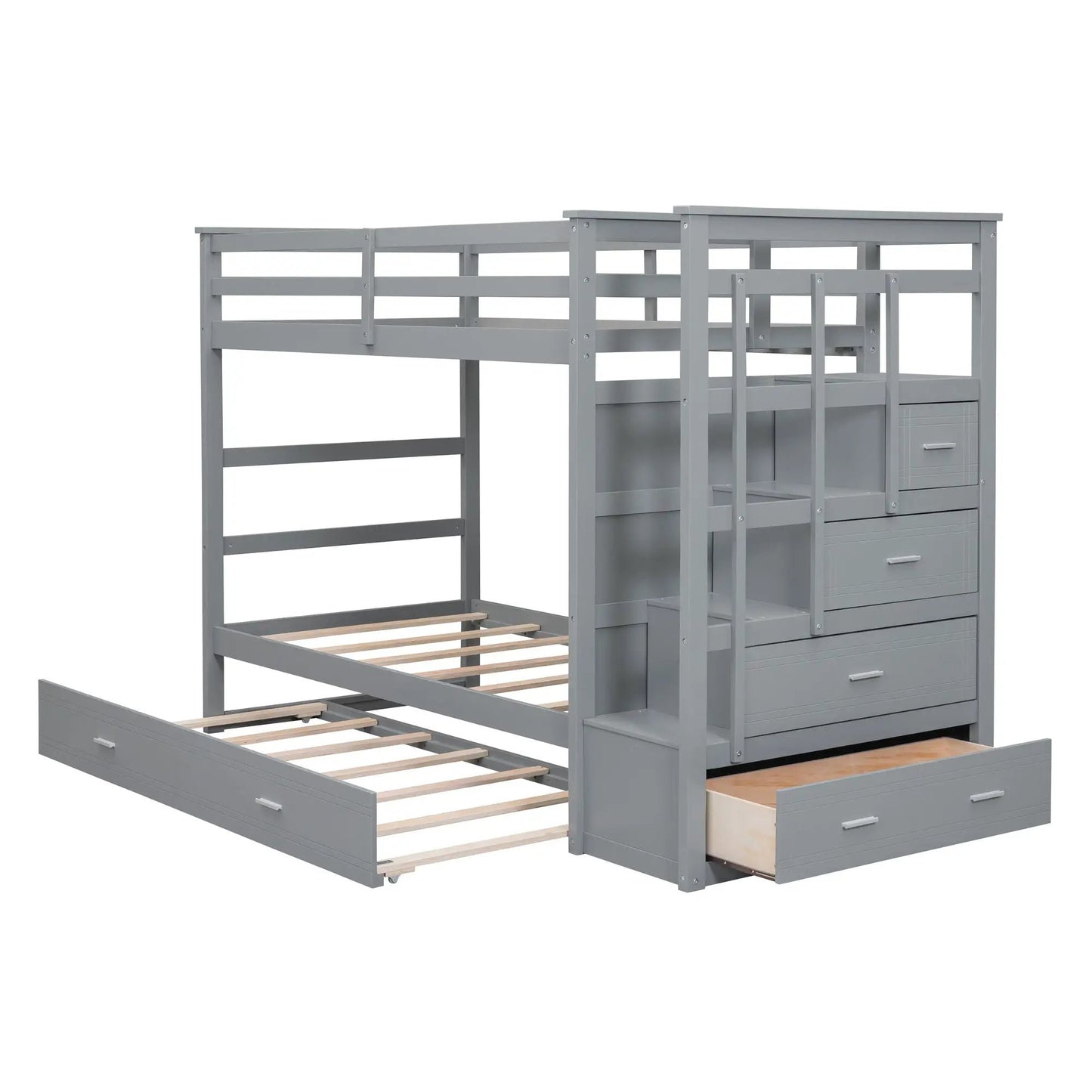 Bunk Bed With Trundle and Staircase Space Saving