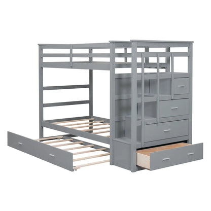 Bunk Bed With Trundle and Staircase Space Saving