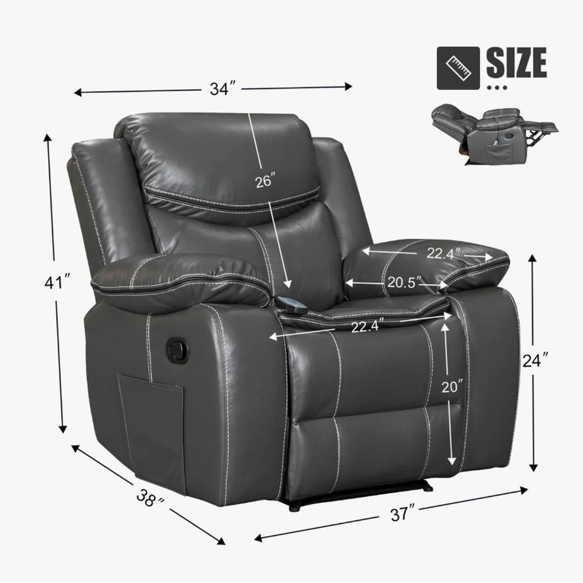 Gray Heating and Vibration Recliner Chair