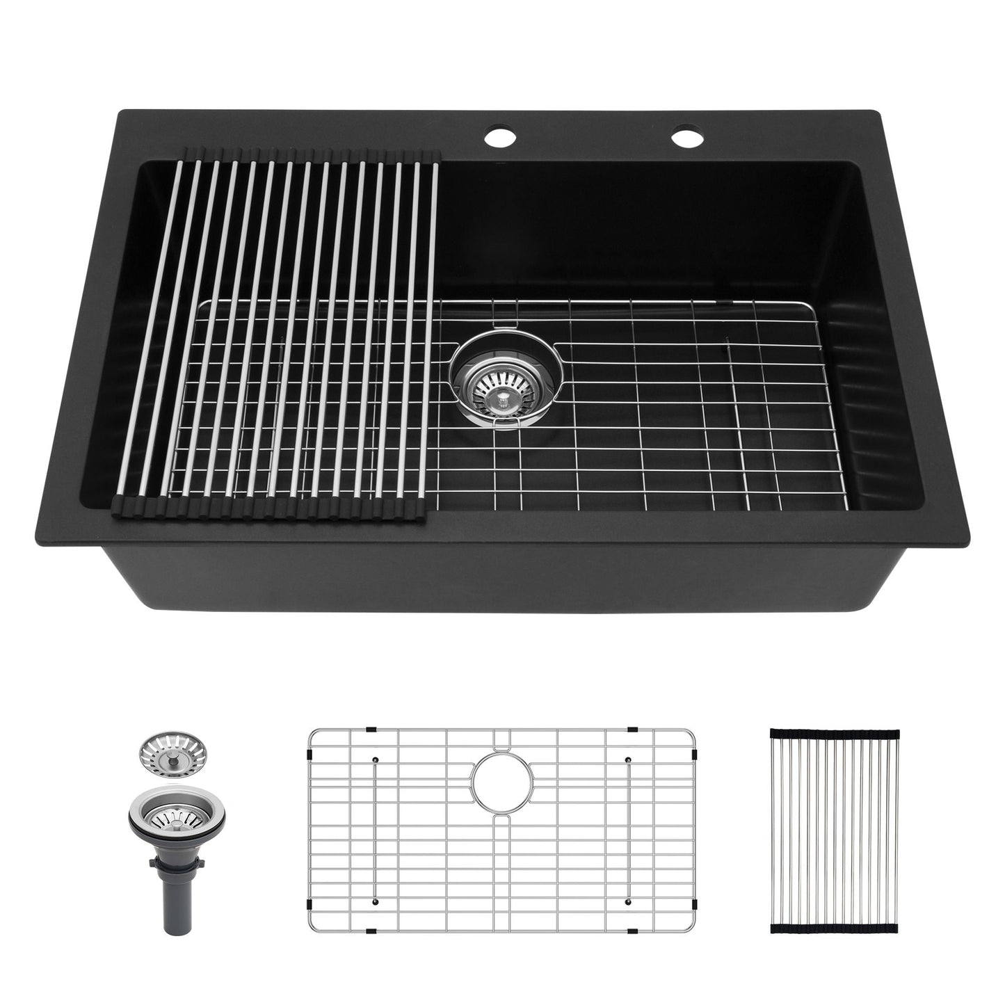 Black Quartz Composite Drop In Kitchen Sink