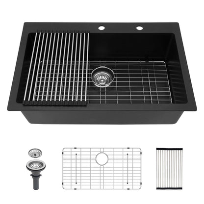 Black Quartz Composite Drop In Kitchen Sink