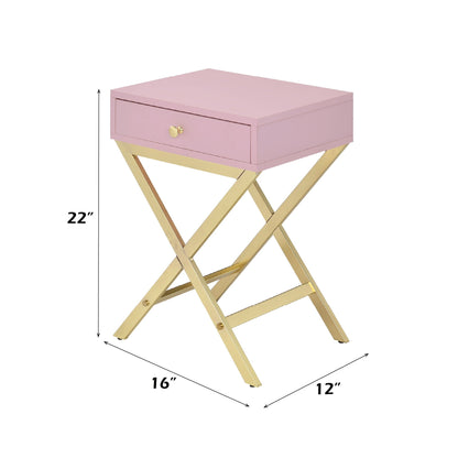 Coleen elegant design accent table pink finish with single drawer and gold X-frame legs on Tampa Home & Garden Store