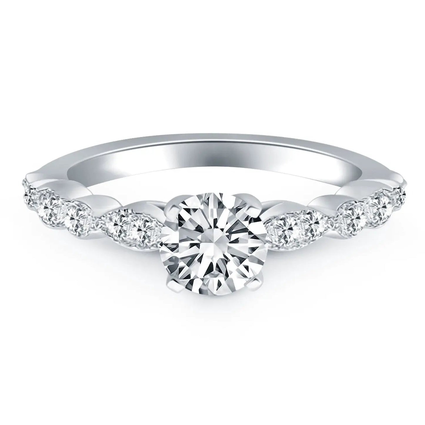 Engagement ring, 14k white gold with a center diamond and pavé diamonds along the band on Tampa Home & Garden Store