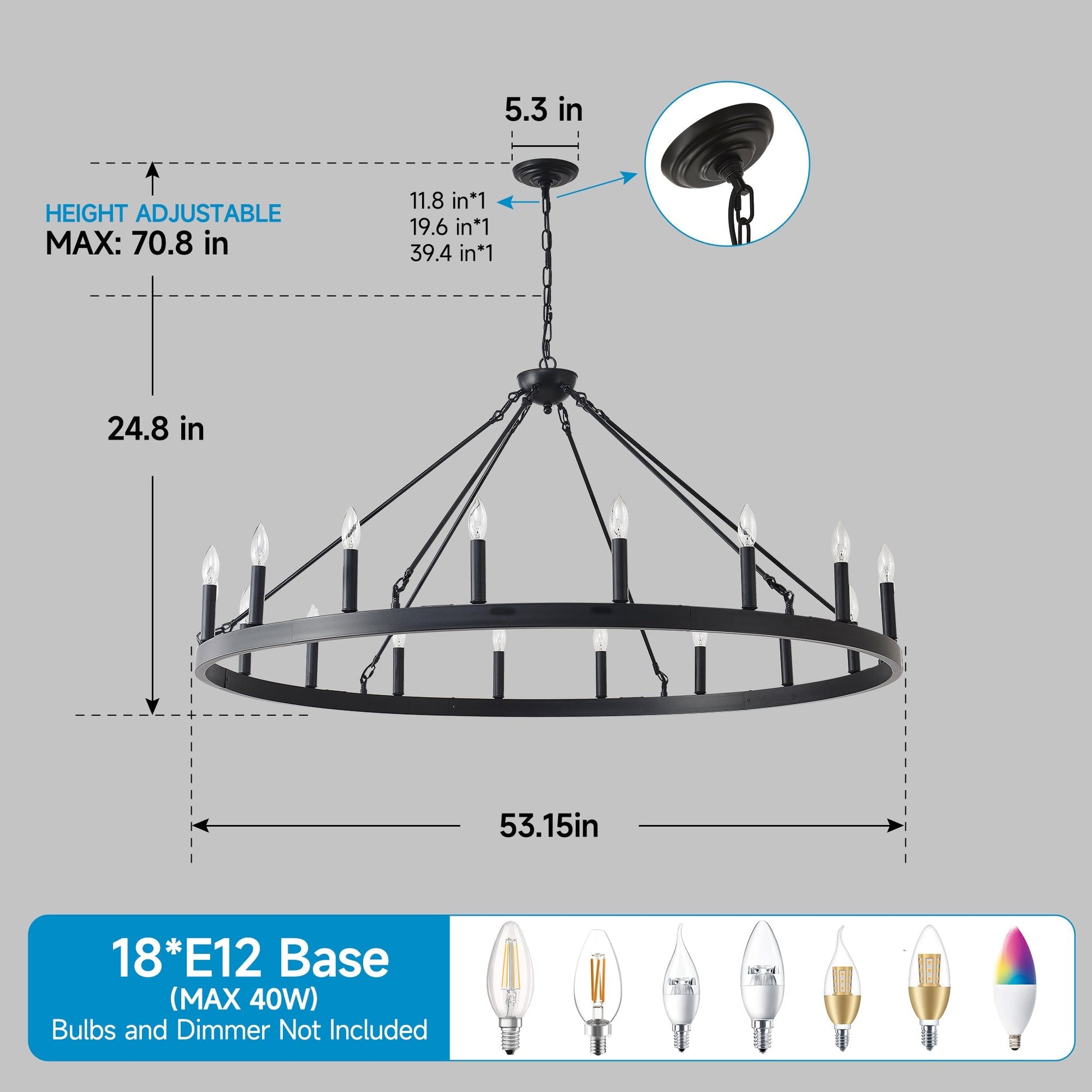 Wagon wheel chandelier 53.15in matte black with 18 lights by HouseOfZazla on Tampa Home & Garden Store