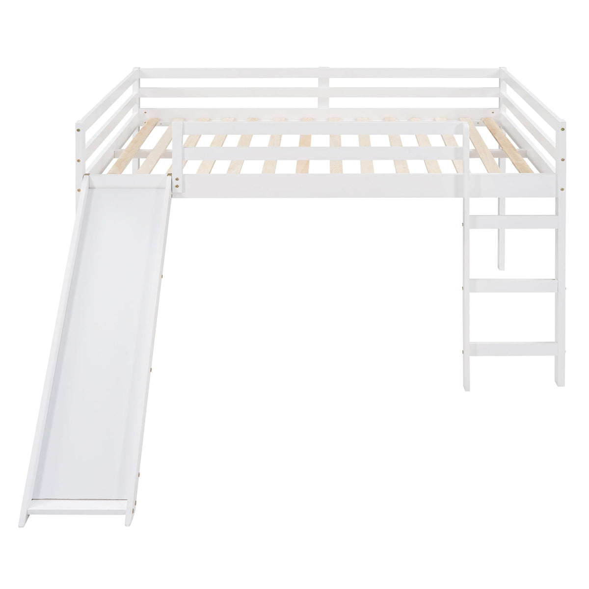 White Solid Wood Full Size Loft Bed and Slide