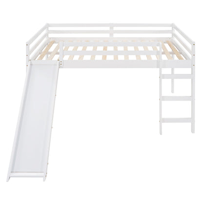 White Solid Wood Full Size Loft Bed and Slide
