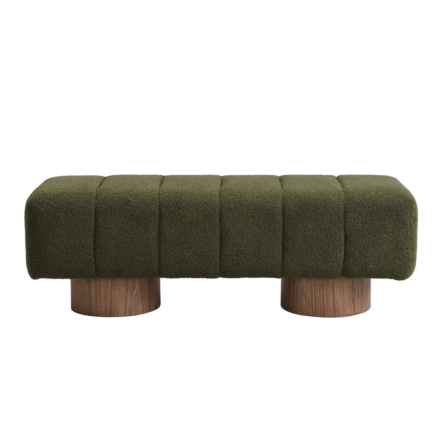 Upholstered dining bench olive green bouclé with wood legs Unique Piece Furniture on Tampa Home & Garden Store