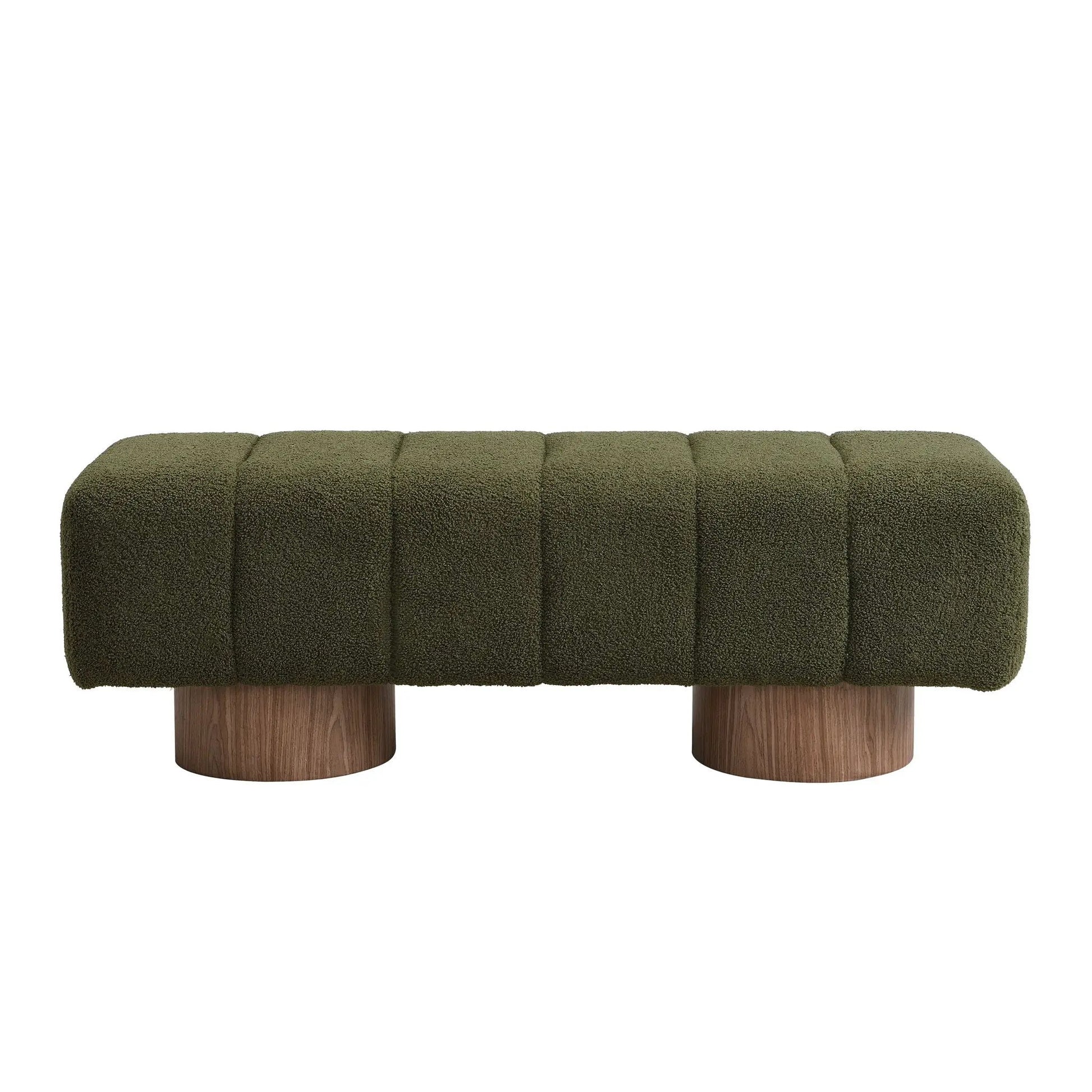Upholstered dining bench olive green bouclé with wood legs Unique Piece Furniture on Tampa Home & Garden Store