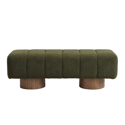 Upholstered dining bench olive green bouclé with wood legs Unique Piece Furniture on Tampa Home & Garden Store
