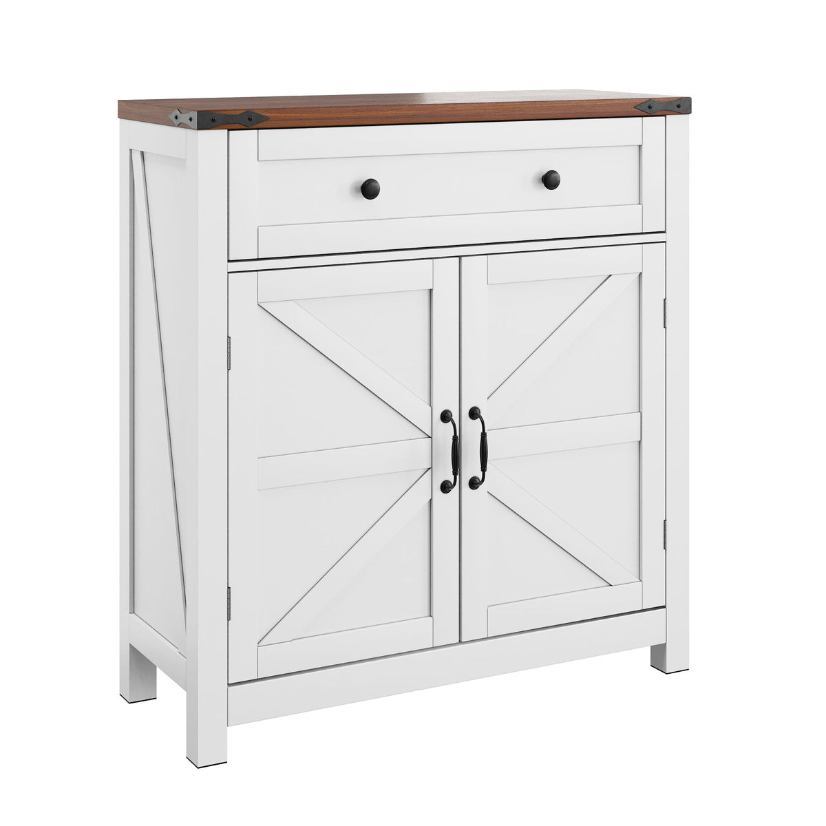 Farmhouse accent cabinet with drawer and adjustable shelf in white with wood top HouseOfZazla on Tampa Home & Garden Store