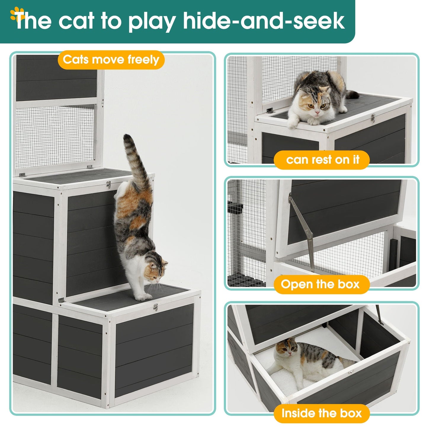 3 Tier Wooden Cat House for Indoor or Outdoor Use