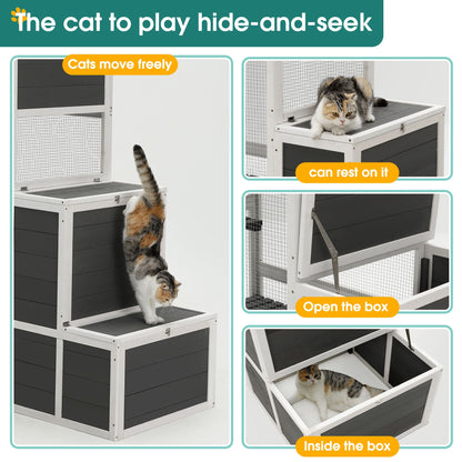 3 Tier Wooden Cat House for Indoor or Outdoor Use