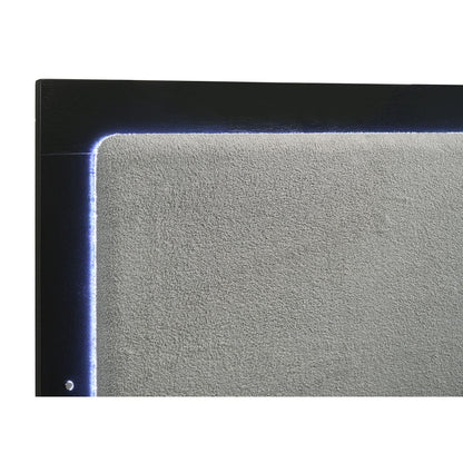 Sophia panel bed with LED headboard in black wood frame and gray fabric panel by HouseOfZazla on Tampa Home & Garden Store