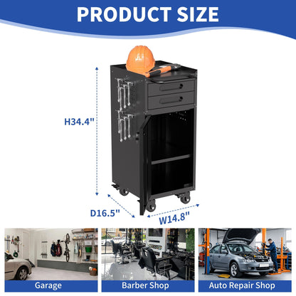 HouseOfZazla rolling tool cabinet black metal storage with lockable doors and side hooks on Tampa Home & Garden Store