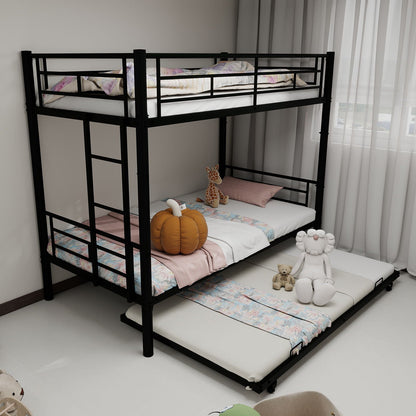 Metal Convertible Bunk Bed Frame with Guardrail