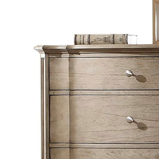 Taupe accent chest with 5 drawers, wood finish and felt-lined top drawer, silver knobs on Tampa Home & Garden Store
